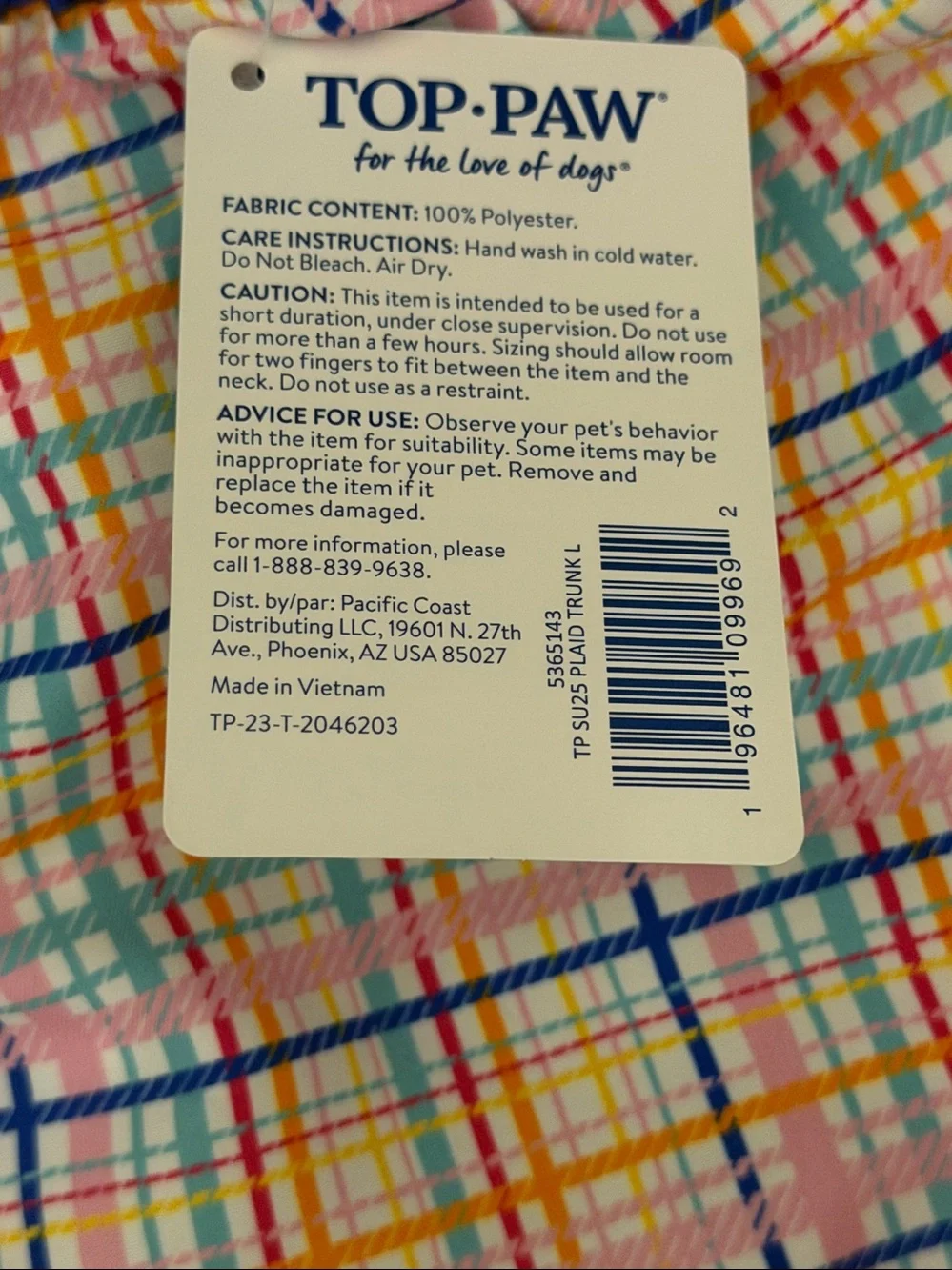 Top Paw Dog Plaid Swim Trunks Size L